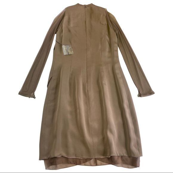 VERA WANG Brown Mesh Sleeve Dress Choker Size 10 - Picture 2 of 11